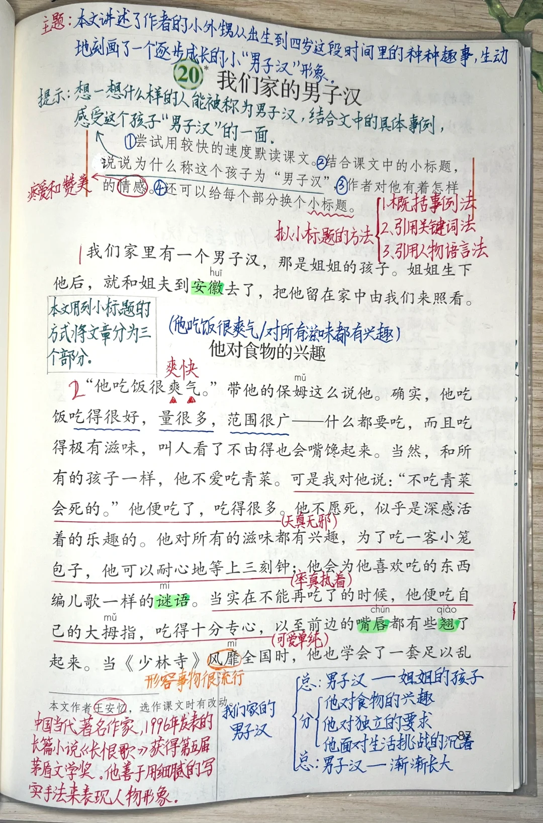 四下语文第20课《我们家的男子汉》课堂笔记