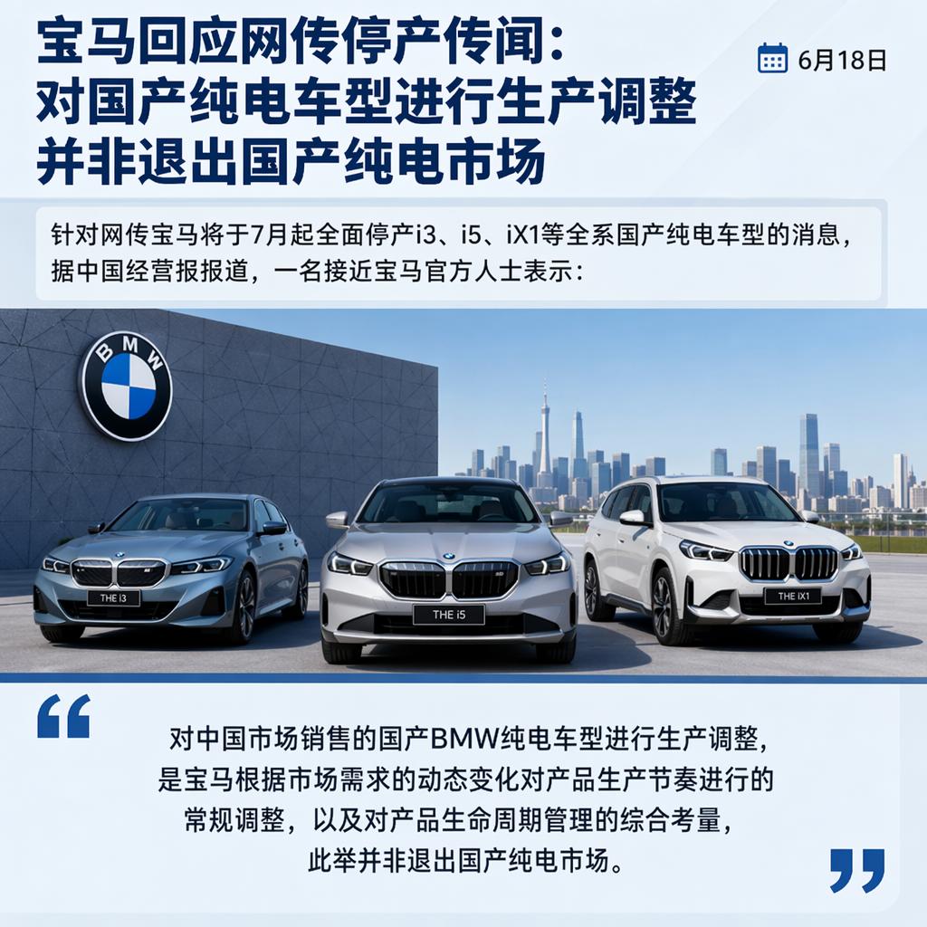 网传 7 月停产多款国产电车，宝马官方回应澄清：只是常规产品节奏调整
🚕6 月