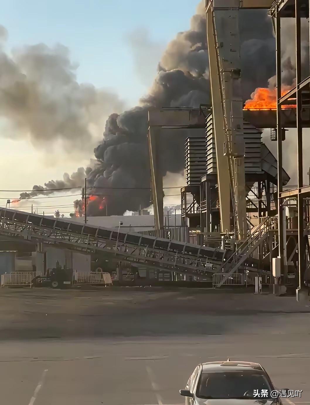 这下老美可是自家后院起火了。

就在今天，美国一家炼油厂突发大爆炸。

看传出的