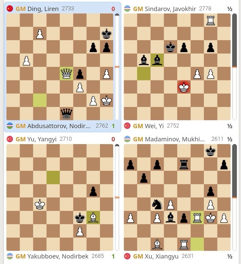 国际象棋 【奥林匹克团体赛】男子组第七轮，中国男队丁立人、韦奕、余泱漪、许翔宇出