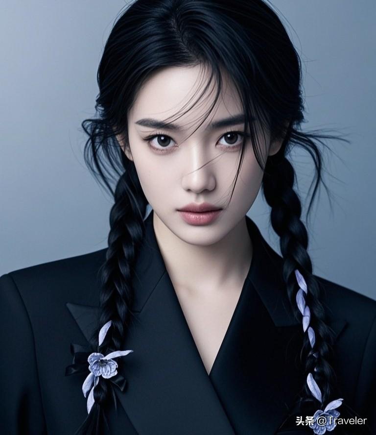 冷艳黑发少女，优雅气质满分！
