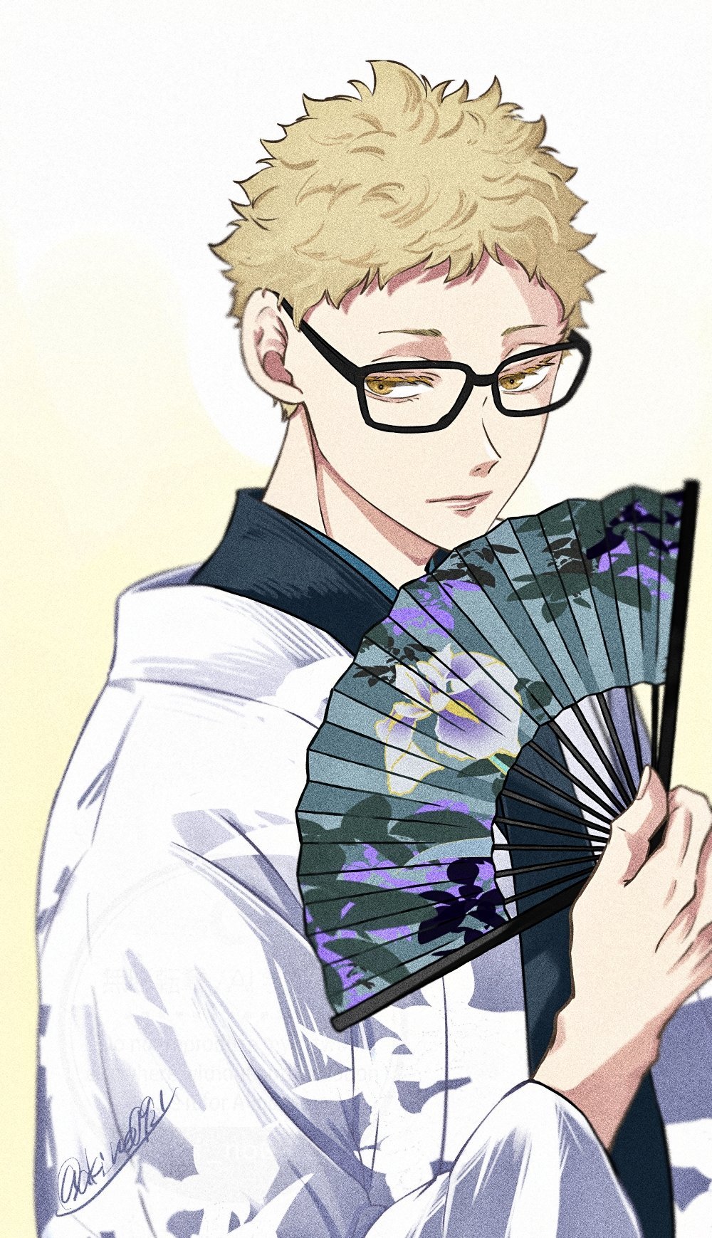 排球少年月岛萤 萩之月的月岛萤手握折扇爱鼠了.绘：aki_no0921 