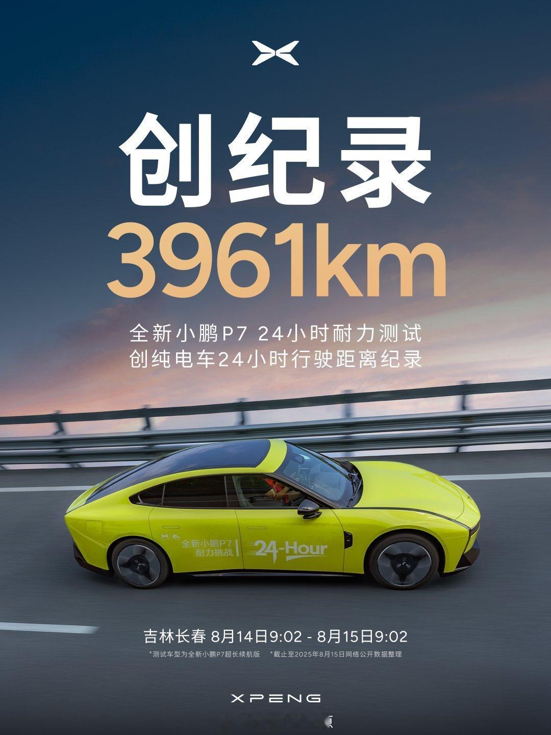 全新小鹏P7「24小时耐力测试」结果出来了！3961km，纯电车24小时行驶距离