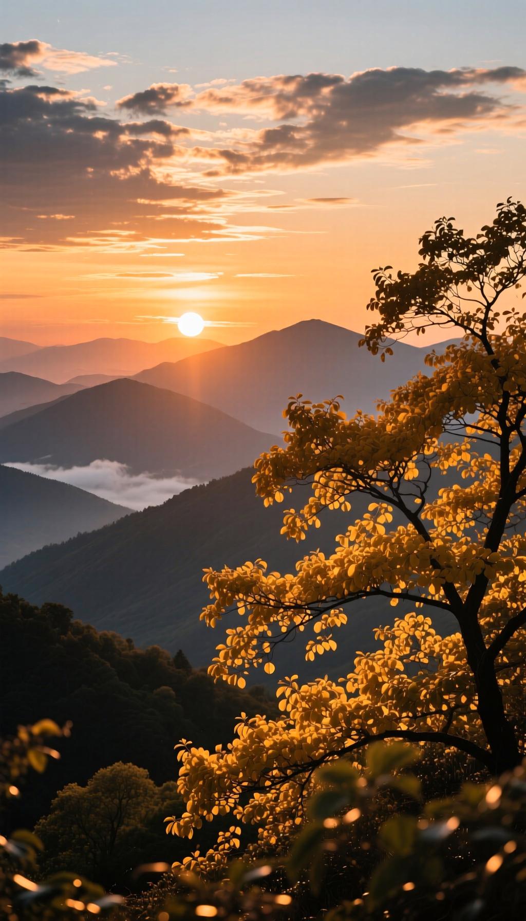 夕阳
 
远山衔日染云纱，
半树金辉半树斜。
莫道黄昏天色晚，
一襟晚照胜朝霞。