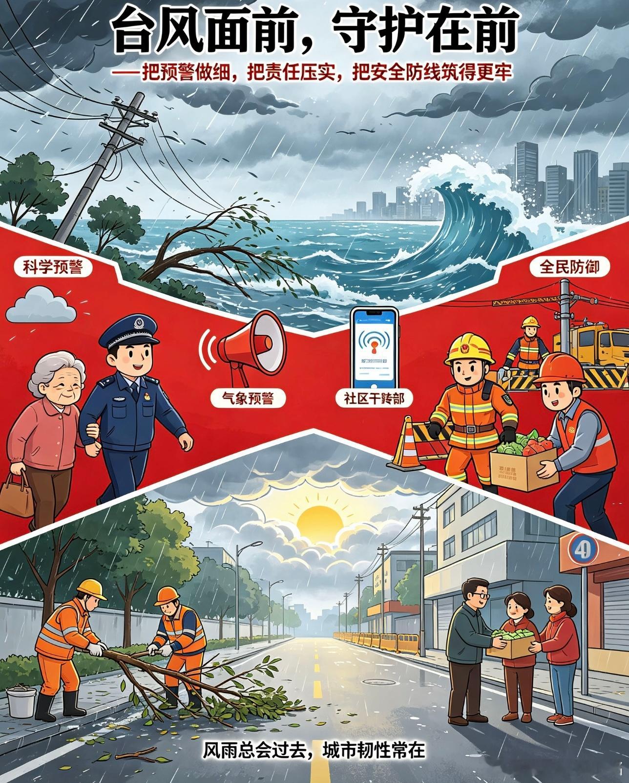风雨共舟战台风迎战台风巴威普陀在行动 暴雨来临前请找好一个安全的地方，并停留至暴