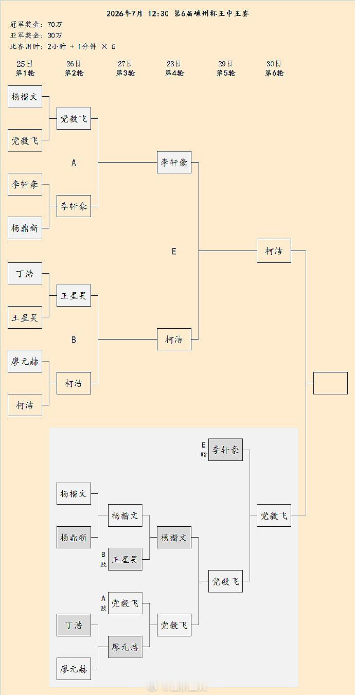 柯洁明天（30日）与党毅飞争夺第6届王中王赛冠军 围棋