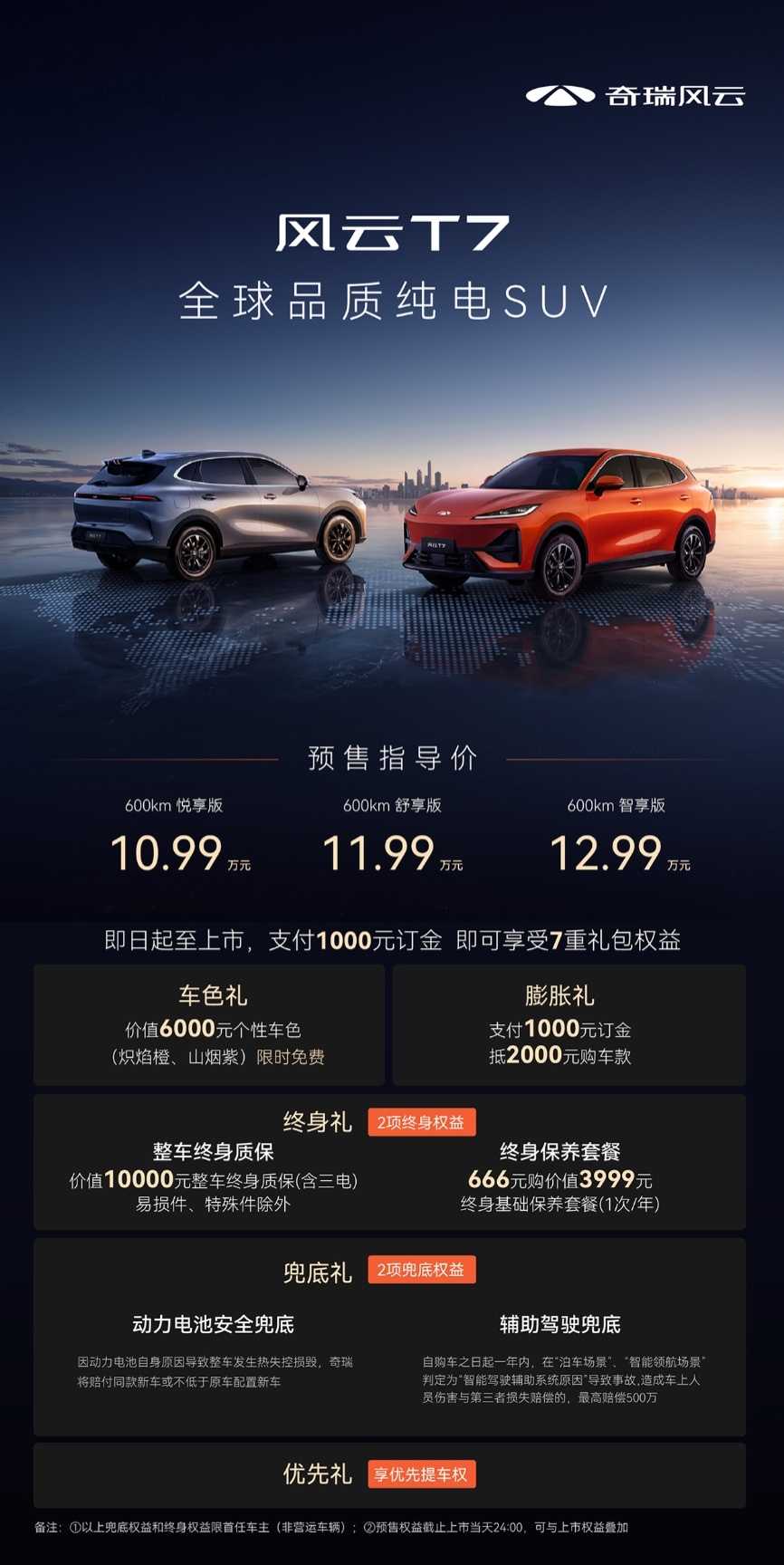 风云T7品质全球车  风云T7开启预售：10.99万-12.99万全系续航平权，