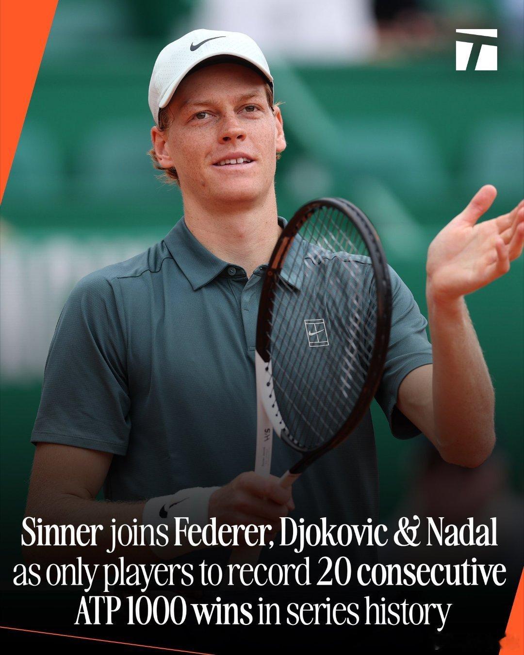 🇮🇹辛纳6-3/6-4阿里亚西姆🇨🇦晋级蒙特卡洛半决赛。大师赛20连胜。