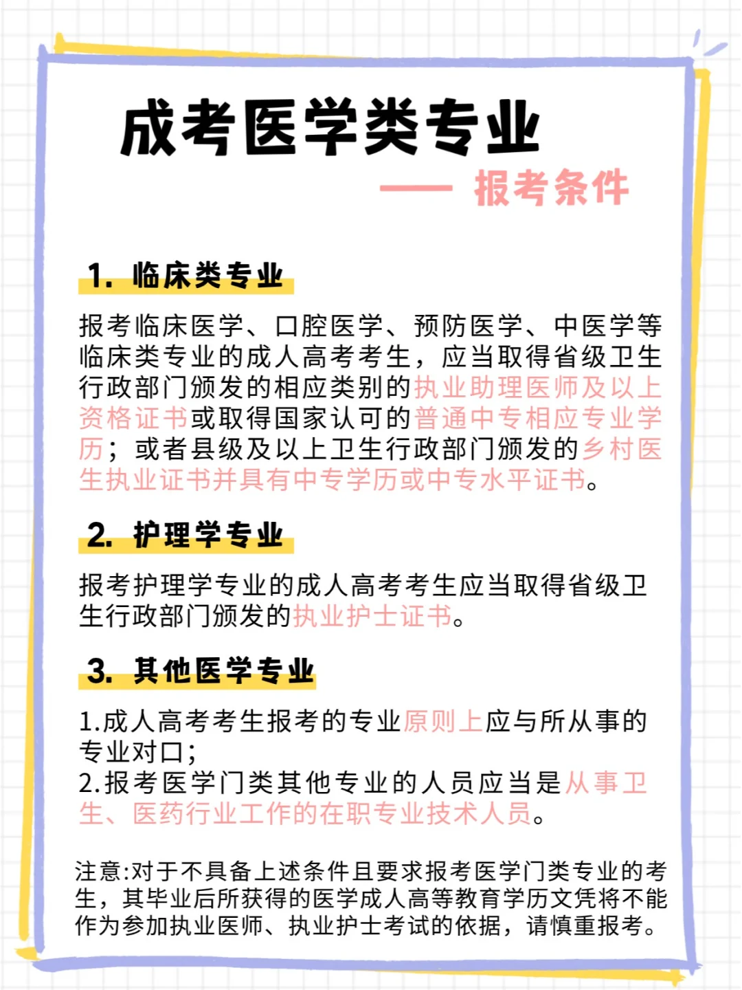 成人高考医学类专业报考条件!!