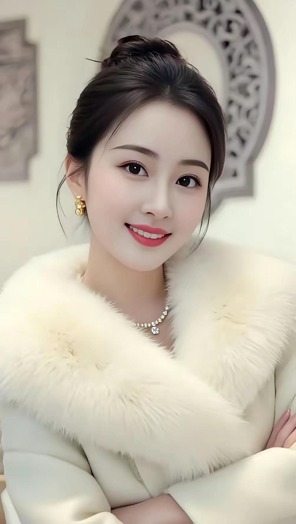 优雅冬日穿搭，毛茸茸外套搭配珍珠项链，温暖又时尚！