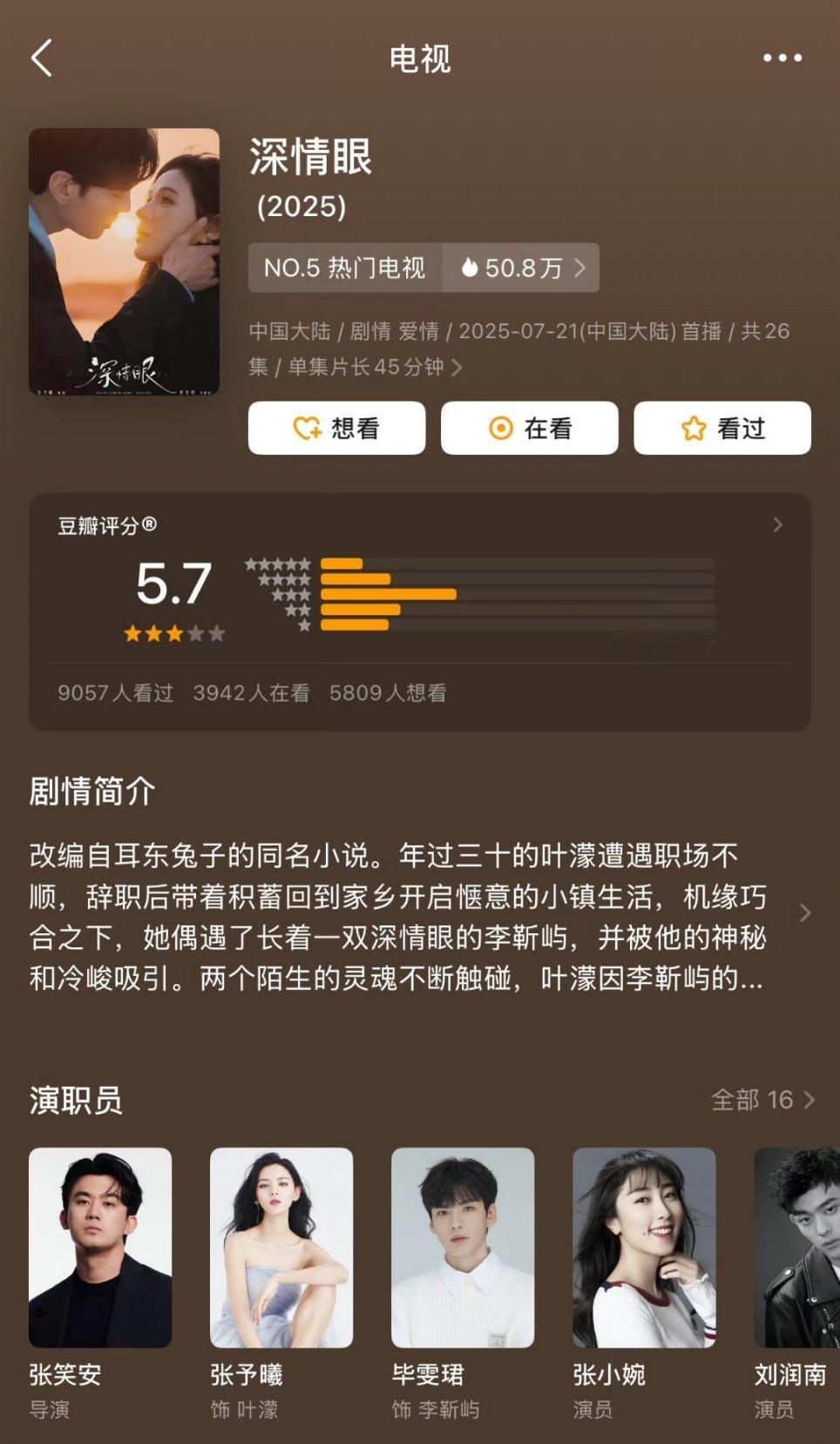 深情眼豆瓣5.7开分深情眼开分5.7分深情眼开分5.7，这分数高了低了？娱乐[超