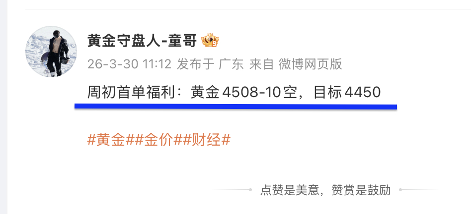 转身就是盈利，跟随童哥的策略总能柳暗花明！ 黄金部署4510空，抵达4495位置