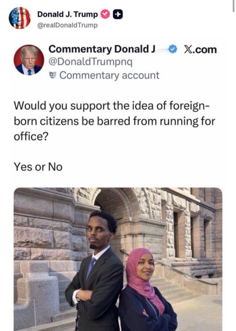 特朗普在社交平台发起了一项项民意调查，直接询问美国民众是否希望禁止外国出生的公民