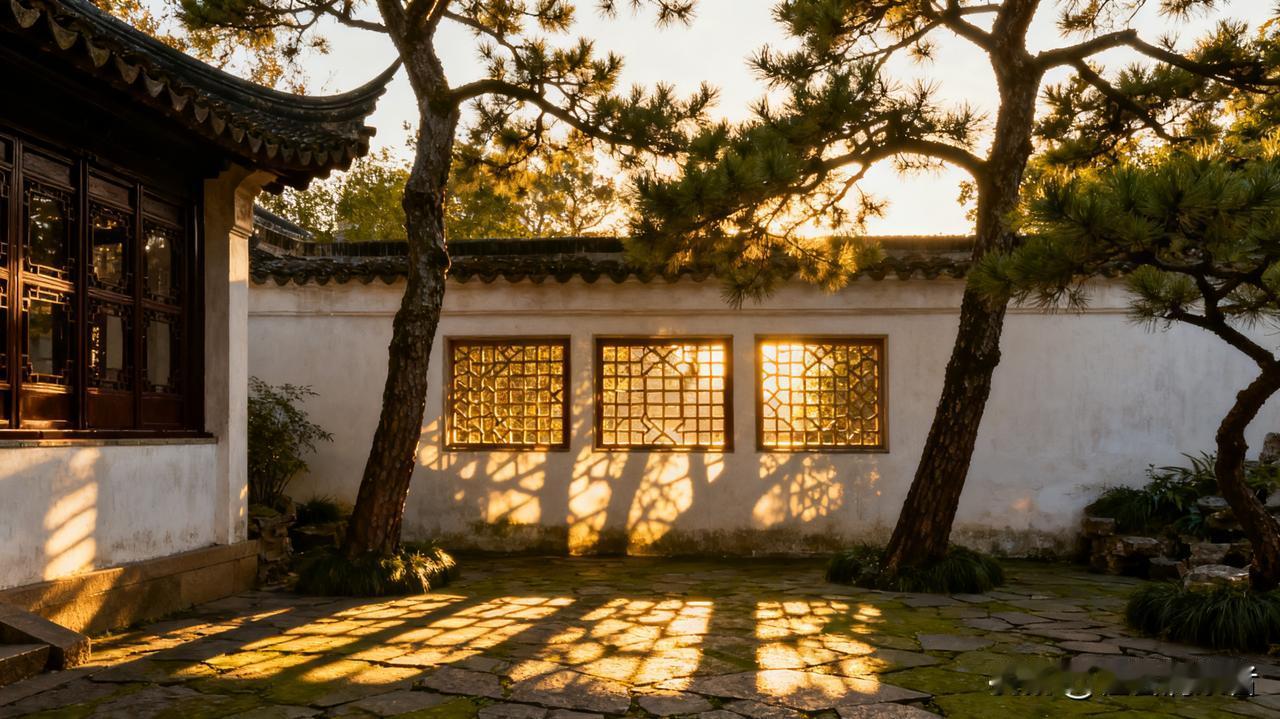 文字太有画面感了！阳光剪金箔、松影游移、青苔如古印，每一句都像把人拽进了网师园的