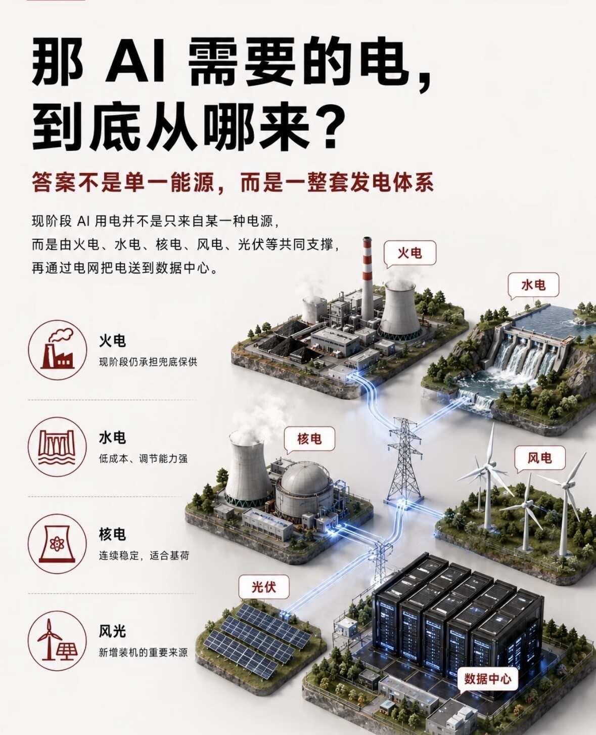 Ai越发展，越需要电力？
“算电协同”，风电，水电，火电哪一个主力最钟意光伏发电