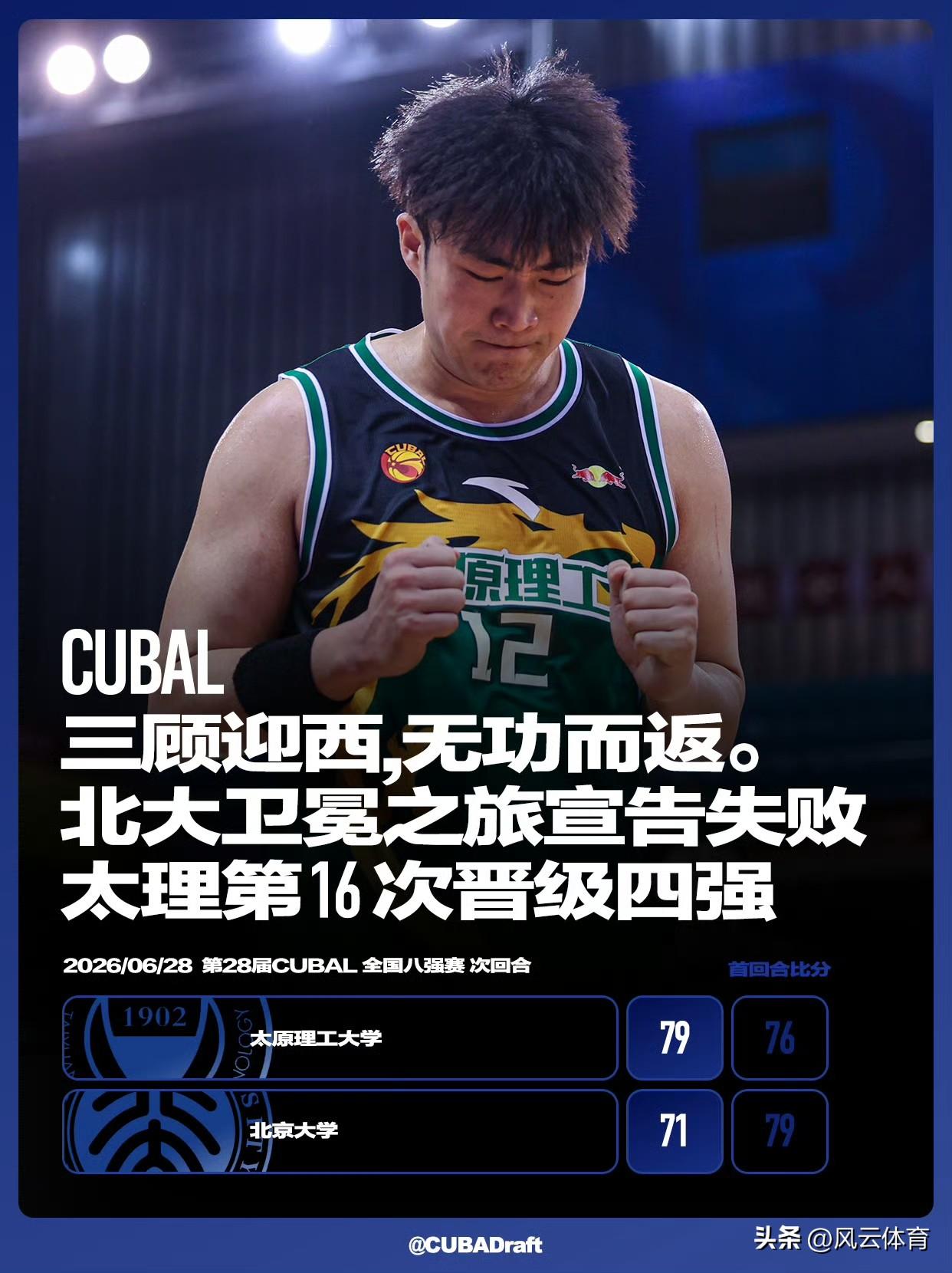 太原理工战胜北大，队史第16次闯入全国四强！

在刚结束的CUBAL联赛八强赛中