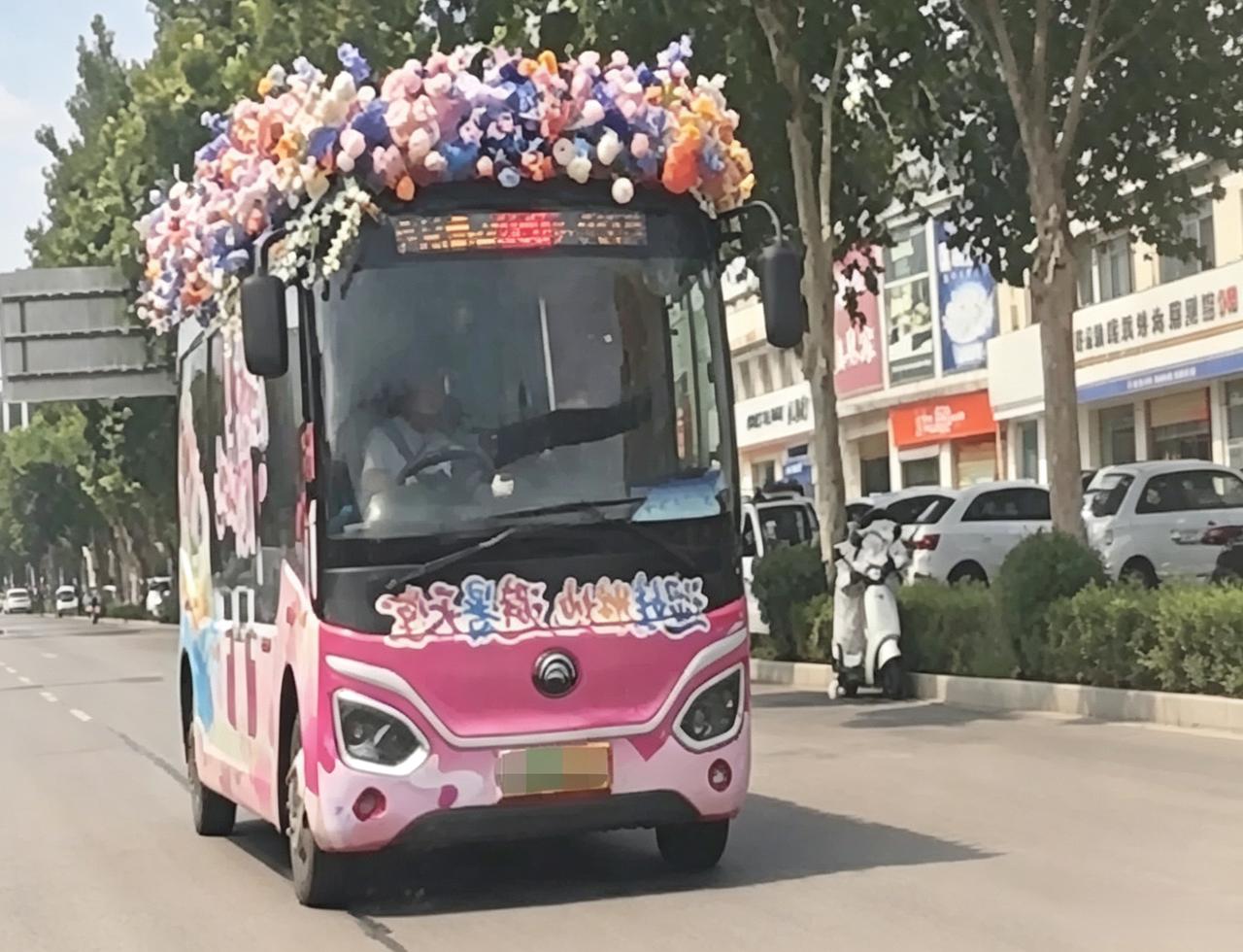 邢台公交车为何被花朵装扮？多辆花式公交车行驶在道路上，形成了一道美丽的风景。原来