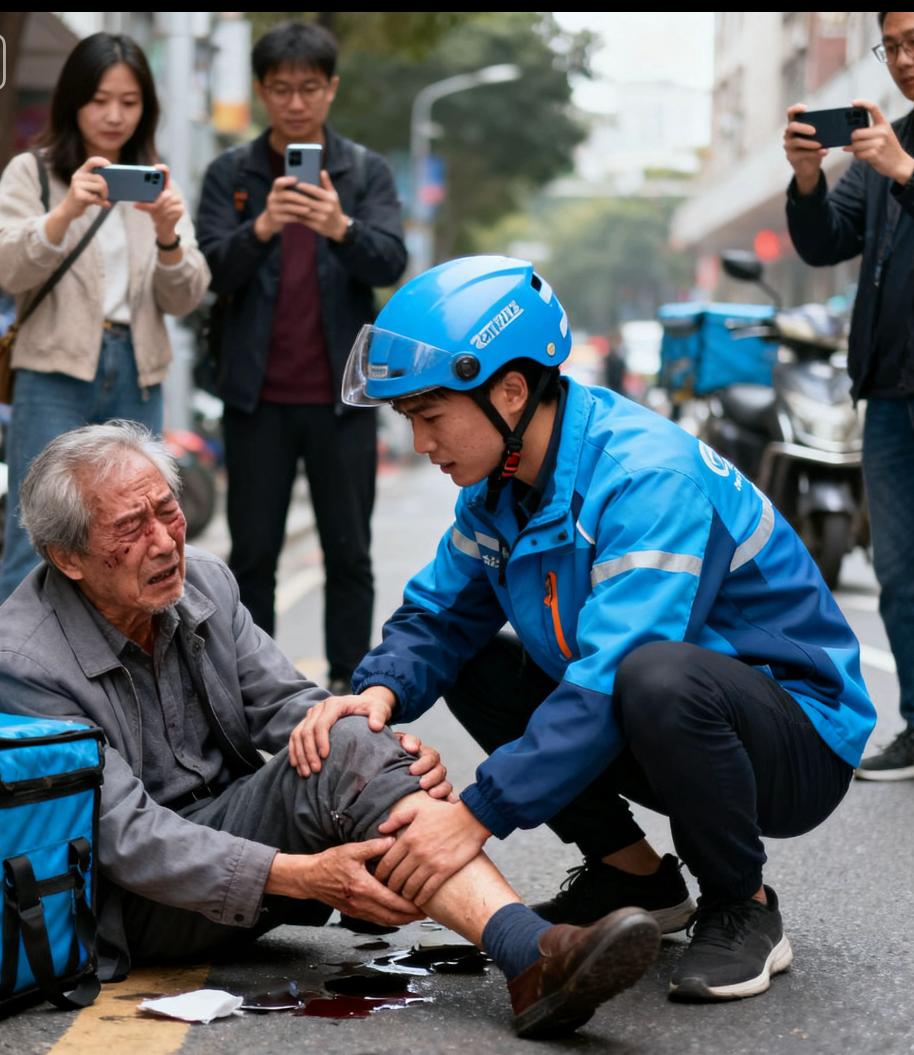 四川资阳一位外卖小哥，送餐路上看到老人摔倒，二话不说放下餐箱扶人，还蹲下来帮老人
