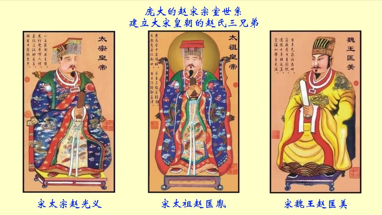 庞大的赵宋宗室世系，建立中华大宋皇朝的赵氏三兄弟宋太祖赵匡胤、宋太宗赵光义、宋魏