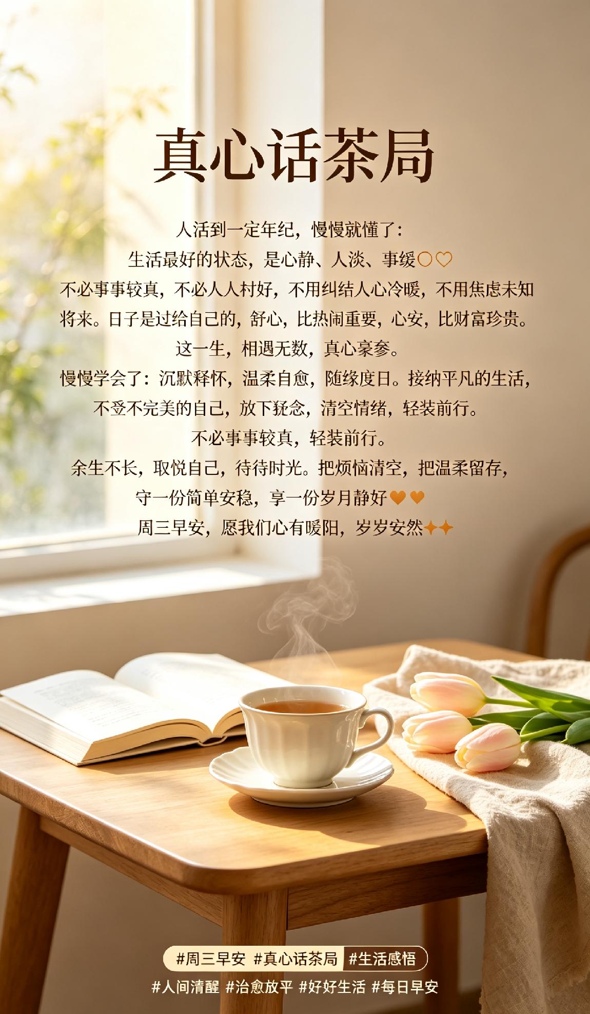 人活到一定年纪，慢慢就懂了：
生活最好的状态，是心静、人淡、事缓☀️
 
不必事