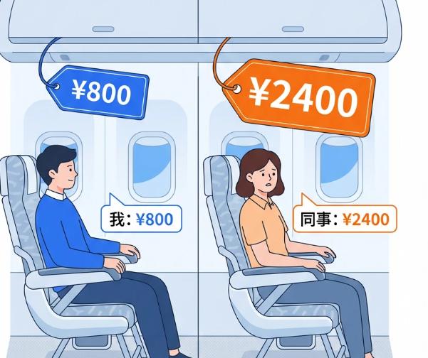 上个月飞成都，我旁边坐了个大哥，聊起来一问票价，他600，我2000。同一个航班