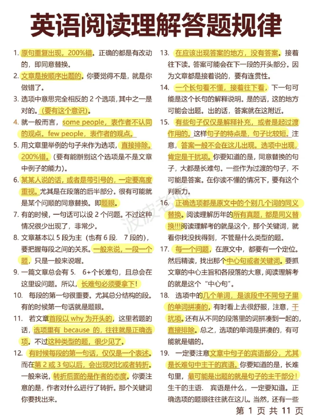 英语阅读理解高分答题妙招❗️掌握规律➕10分！