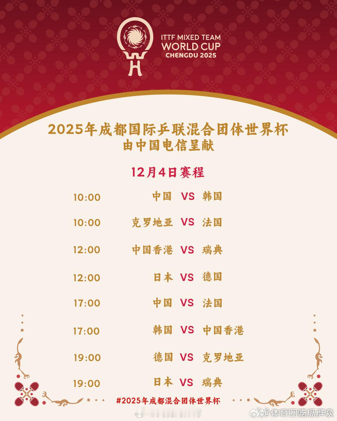 【LIVE！2025成都混合团体世界杯】北京时间12月4日，2025成都混合团体