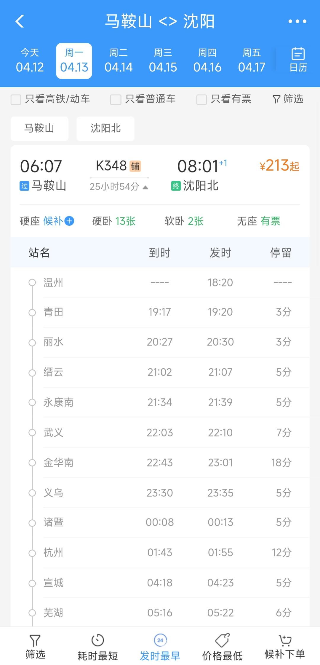 实际上马鞍山到沈阳每天还有一趟绿皮车，让人想不懂的是为何马鞍山到北京没有绿皮车呢