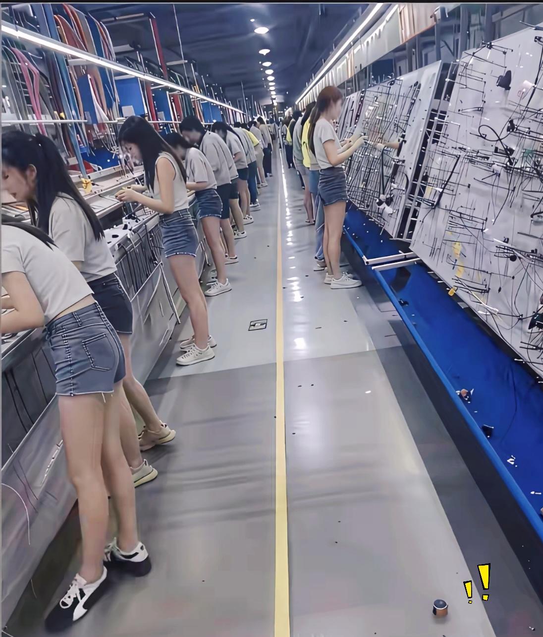 路过这家工厂车间，第一眼看到的景象属实让人好奇！
整条生产线上几乎全是女工，不少