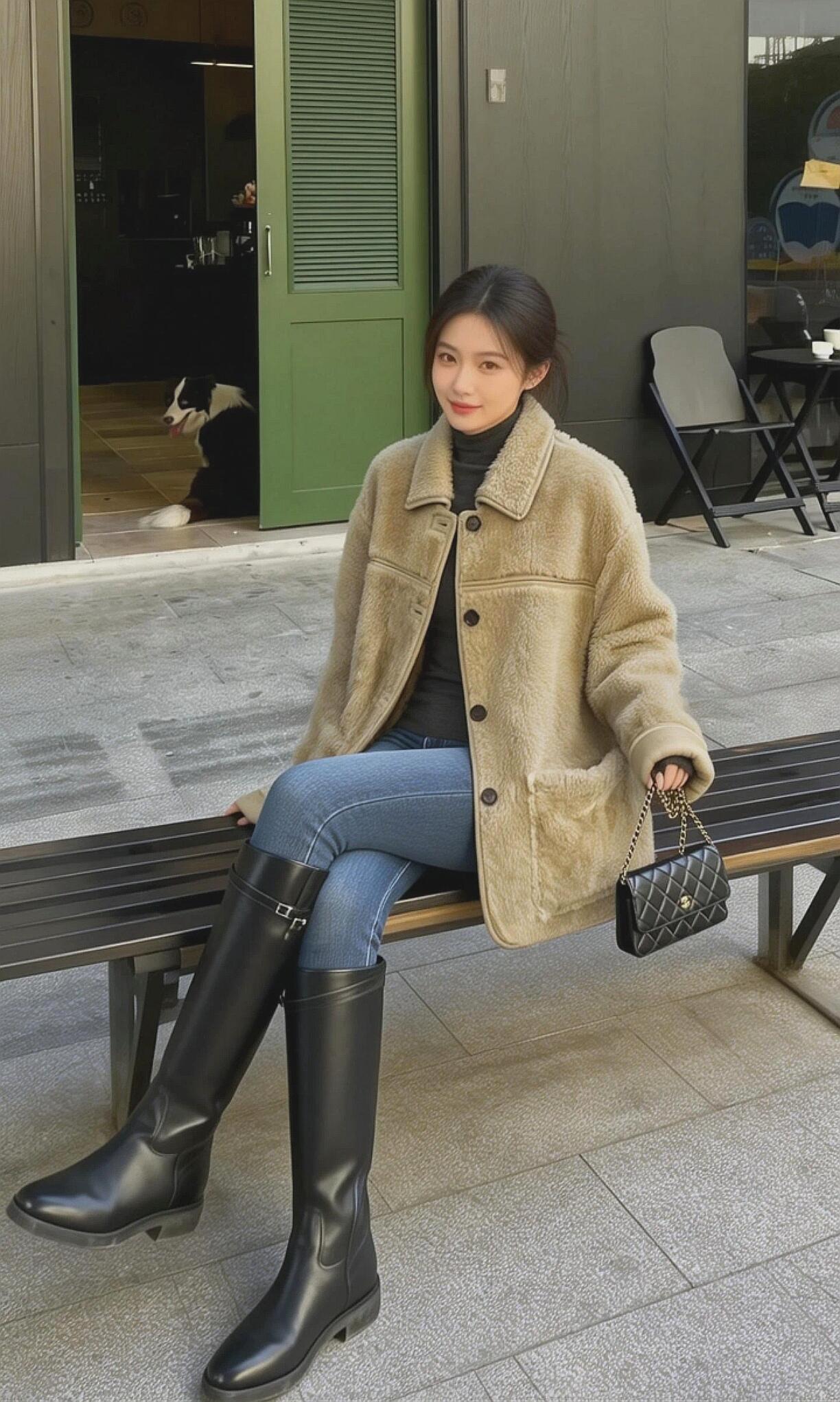 秋冬本命羊羔毛｜温柔又保暖的松弛感|||浅驼色外套软fufu的，像裹了团棉花
内