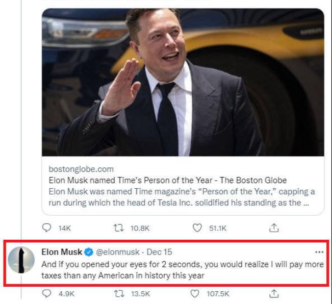 马斯克纳税484亿成历史第一人    根本和国内交税大户不能比
1、日前，据外媒