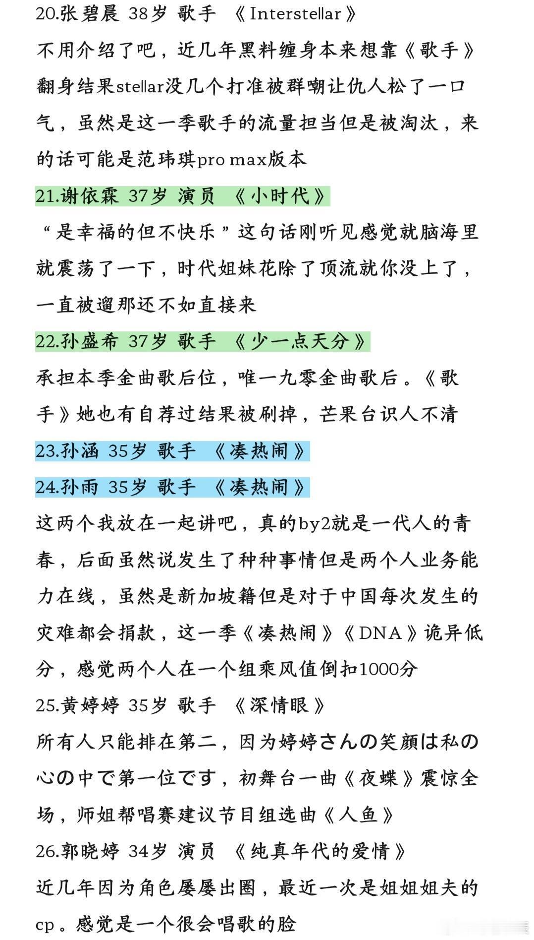 【浪姐】我替浪姐8选选人与歌😋观前须知:1.以上年龄都是按27年算的，不是今年