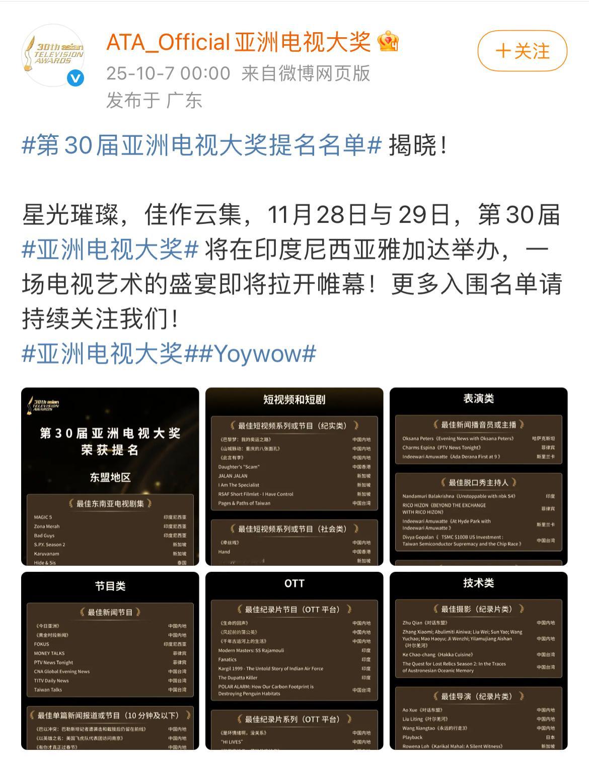 王星越和白敬亭提名了亚洲电视大奖最佳男主角！🎉 ​​​