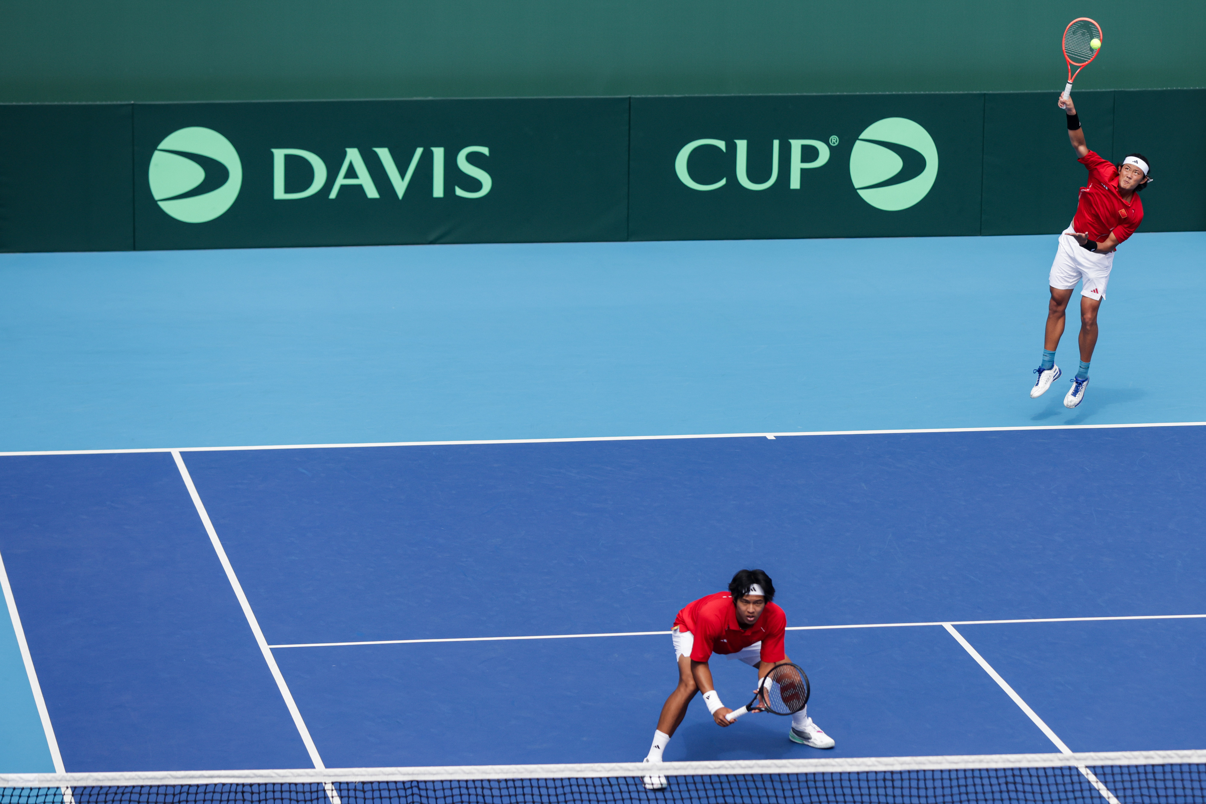 戴维斯杯中国vs葡萄牙 双打比赛张之臻/周意获胜精彩图集！今天南沙现场好多人看球