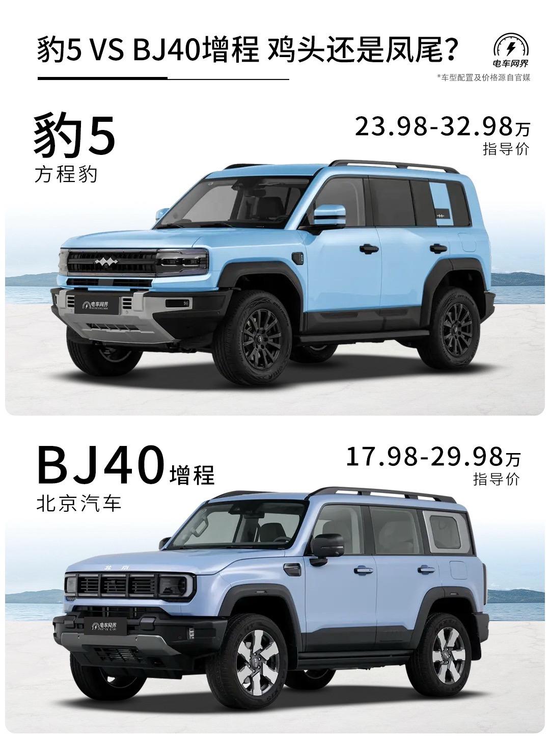 豹5 VS BJ40增程 鸡头还是凤尾？预算十几万想买一台混动的硬派方...