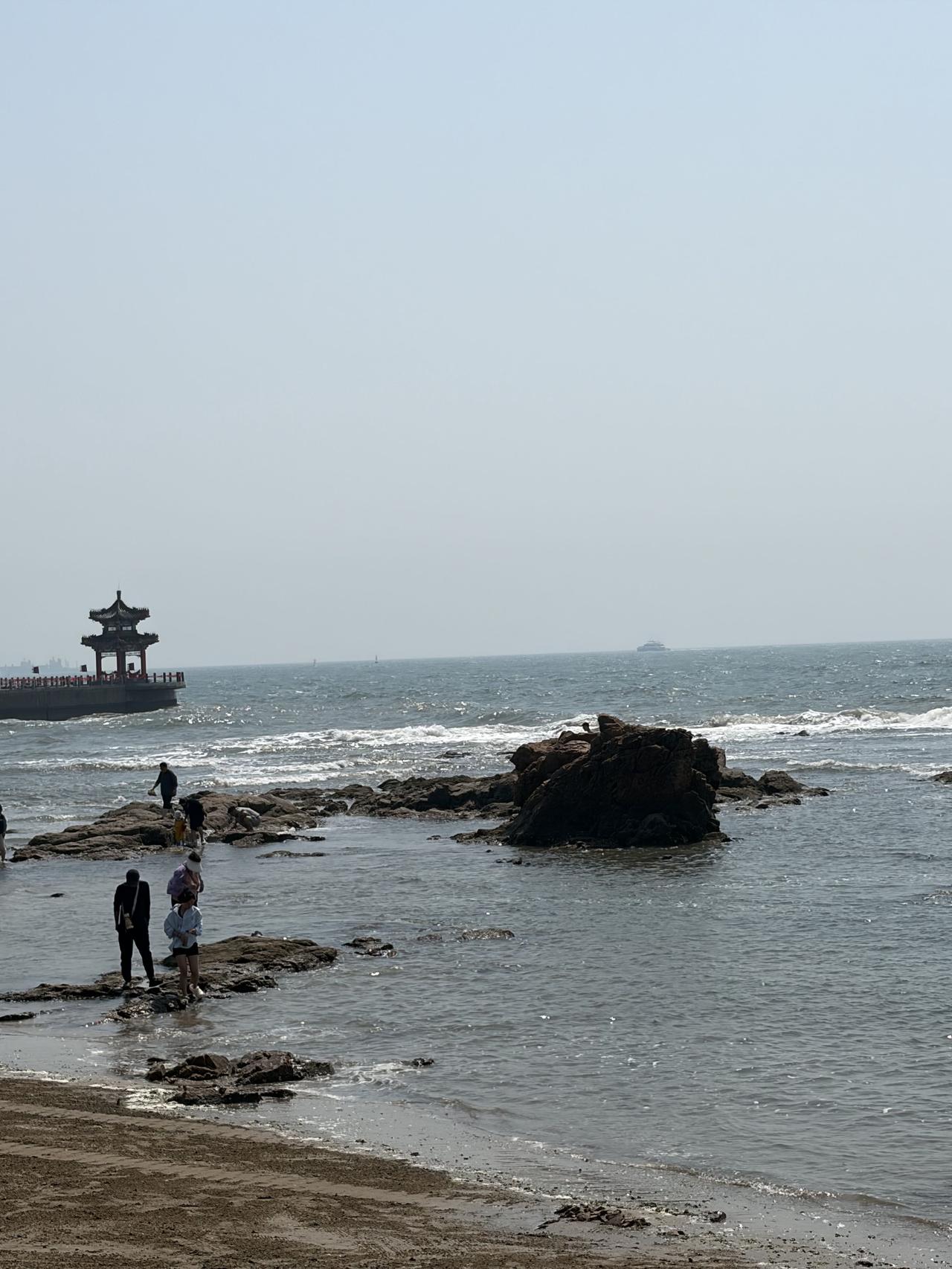 海风拂面甚清凉，
好像已经没太阳。
阵阵涛声敲耳鼓，
浪花飞溅鸟飞翔。
清新夏日
