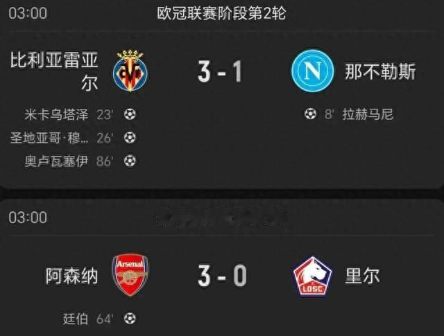 3-1！3-0！欧冠疯狂一夜：阿森纳7分钟3球+那不勒斯4分钟丢两球