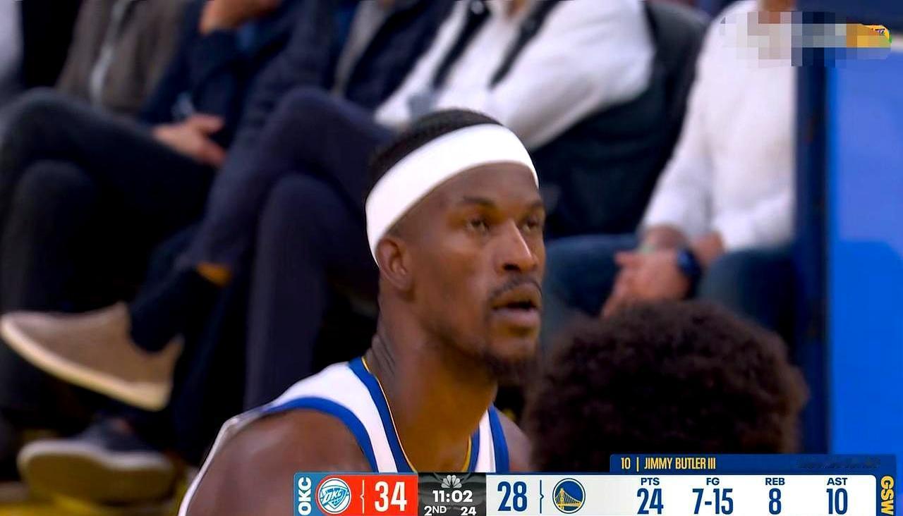 投篮7中2只拿6分，吉米·巴特勒这回在勇士主场直接“演砸了”！
 

半场落后1