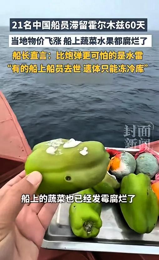 4月29日报道，21名中国船员滞留霍尔木兹60天，蔬菜水果全烂光，船长直言：比炮