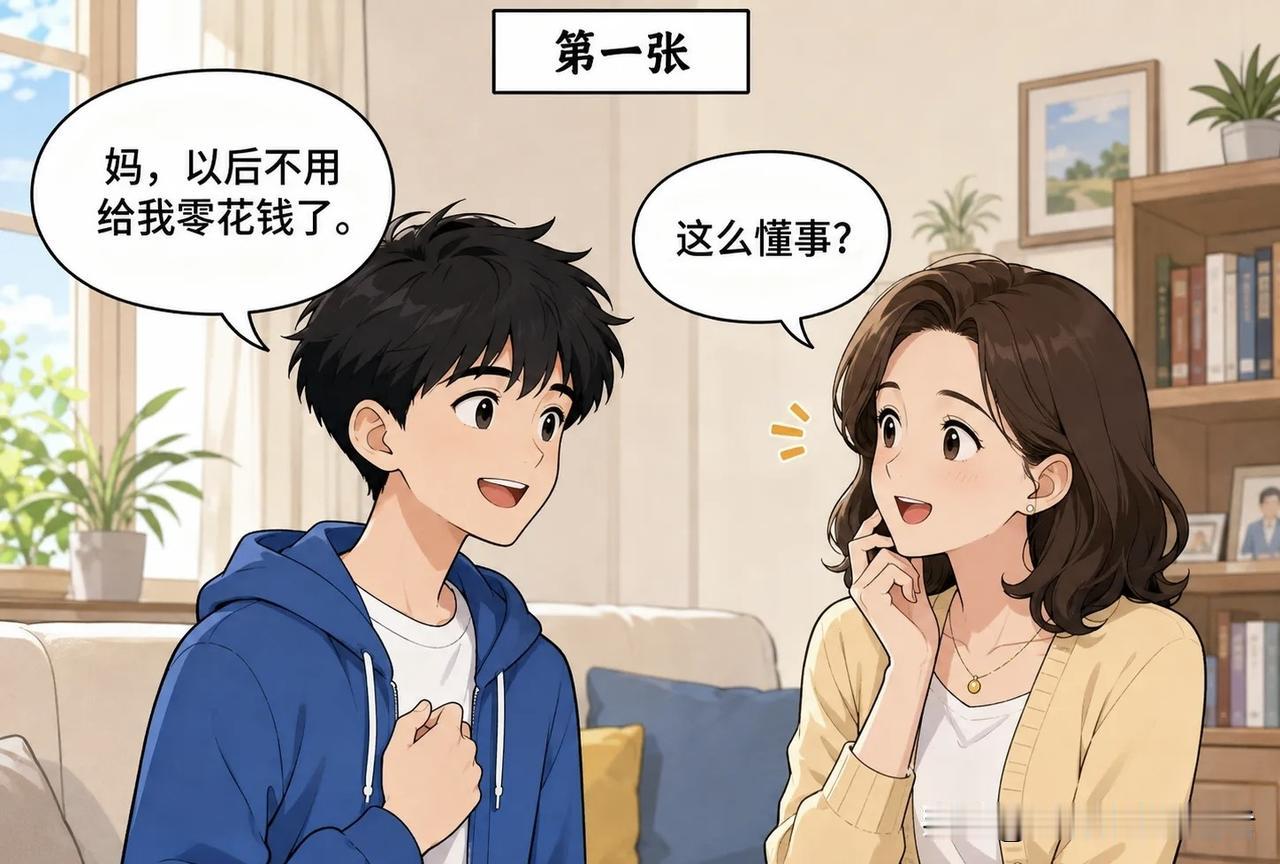 趣味漫画|儿子今天突然和妈妈说“妈，以后不用给我零花钱了。” 妈妈：“这么懂事？