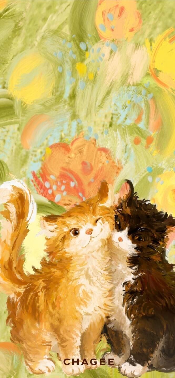 才注意到霸王茶姬这个“宠物季”的插画是猫狗、狗猫、猫猫、狗狗……涵盖还挺全∠( 
