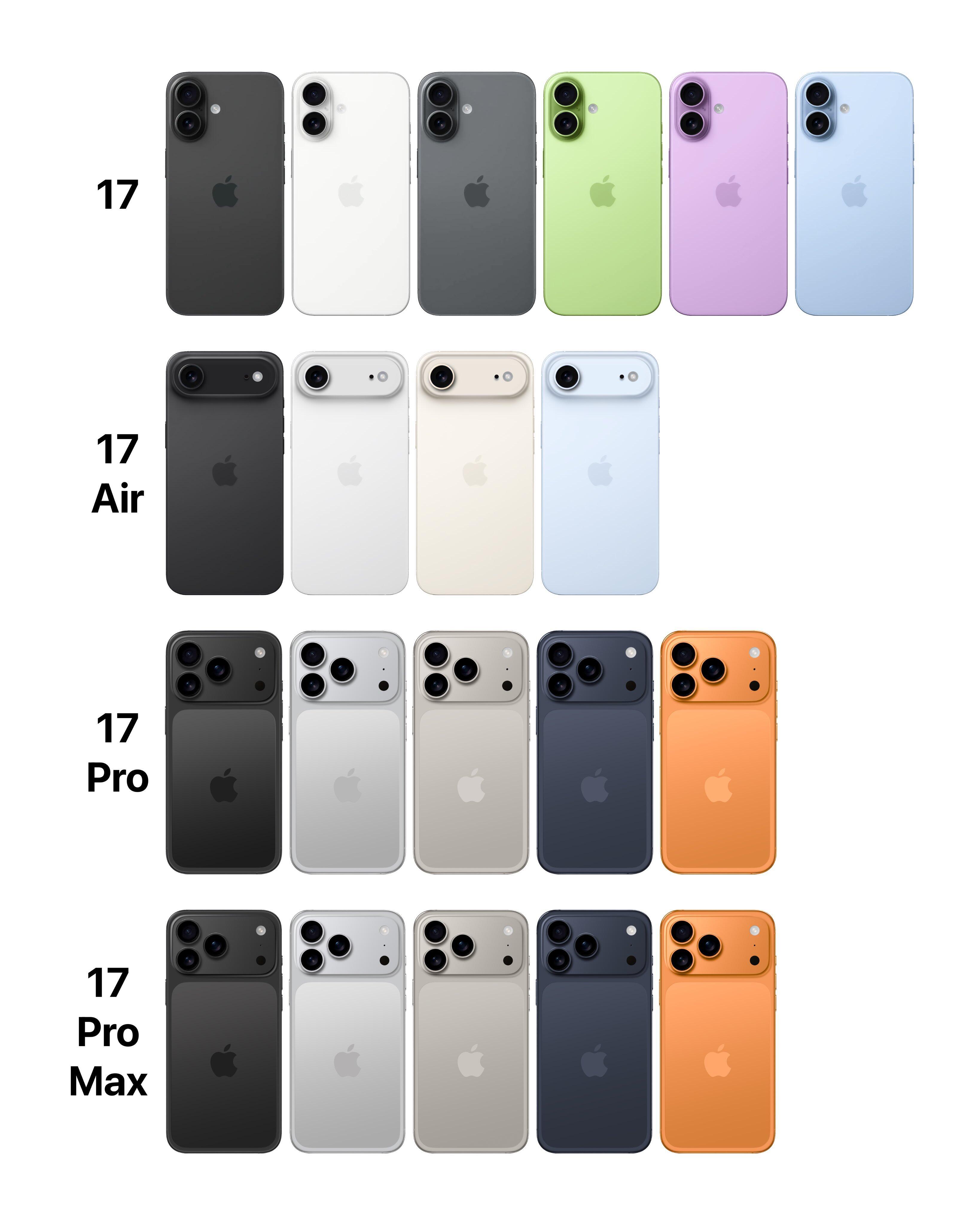 iPhone17Pro最新外观曝光iPhone 17系列四款机型配色全部曝光，真