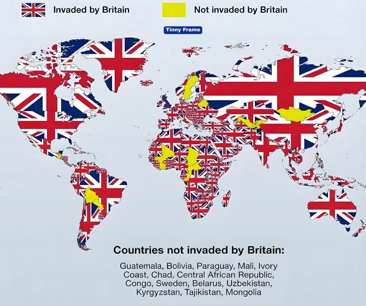 英国侵略过的国家有哪些？

要不仔细看，还以为这张图是什么新式的布料花纹呢。
