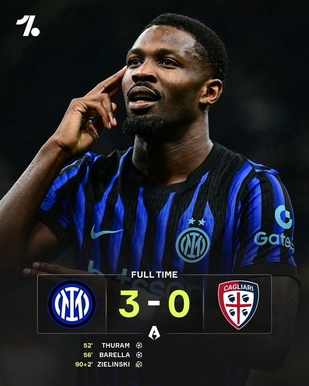 ⚫🔵国际米兰3连胜 国际米兰在缺少头号球星劳塔罗的情况下依然战胜卡利亚里，拿下