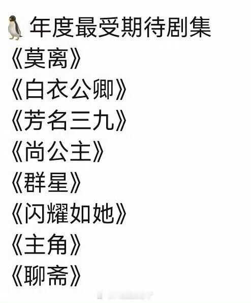 🐧年度最受期待剧集盘点🈶️，大家看好哪部剧？ 