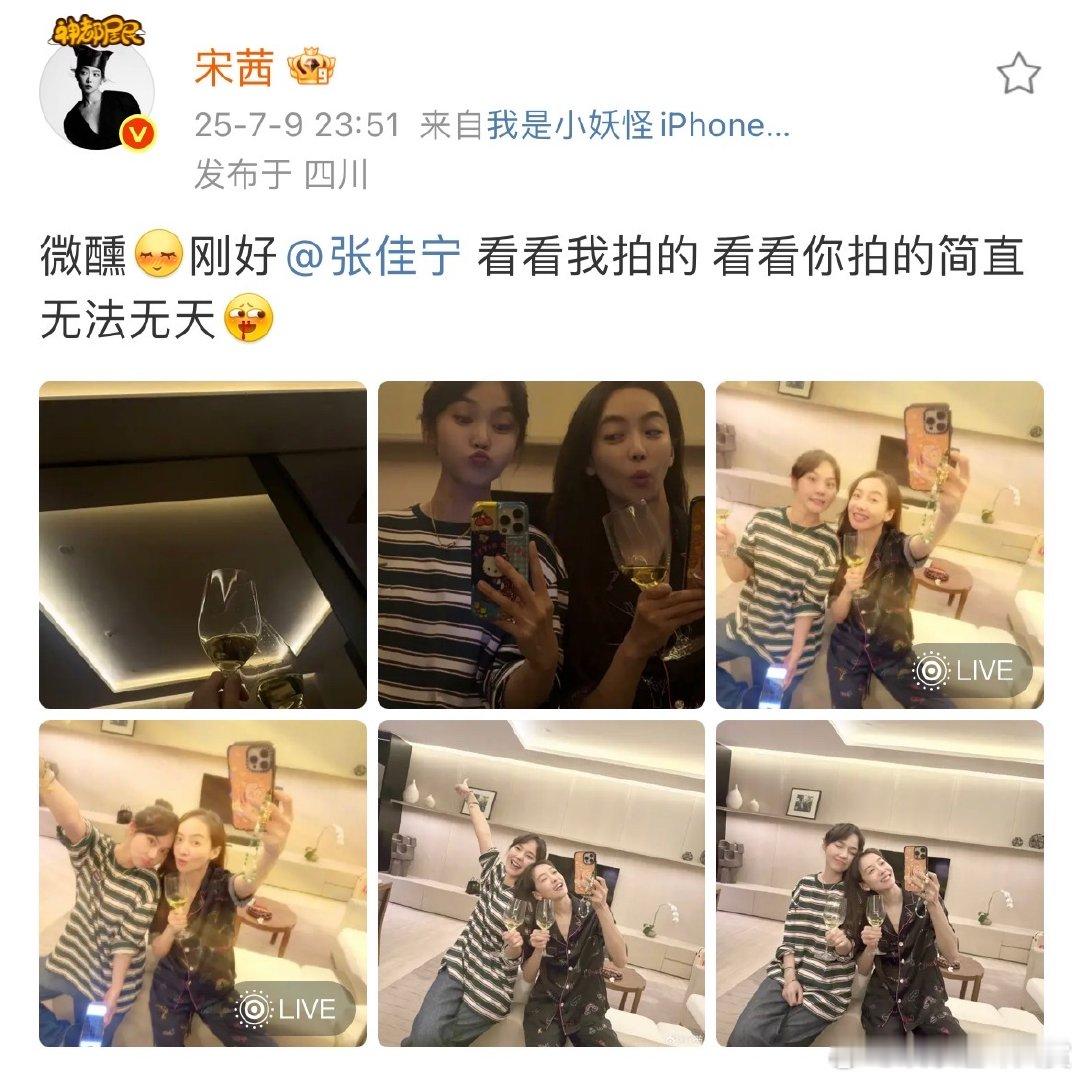 宋茜张佳宁对镜自拍合照宋茜晒与张佳宁自拍合照 宋茜分享和张佳宁的同框，微醺夜对镜