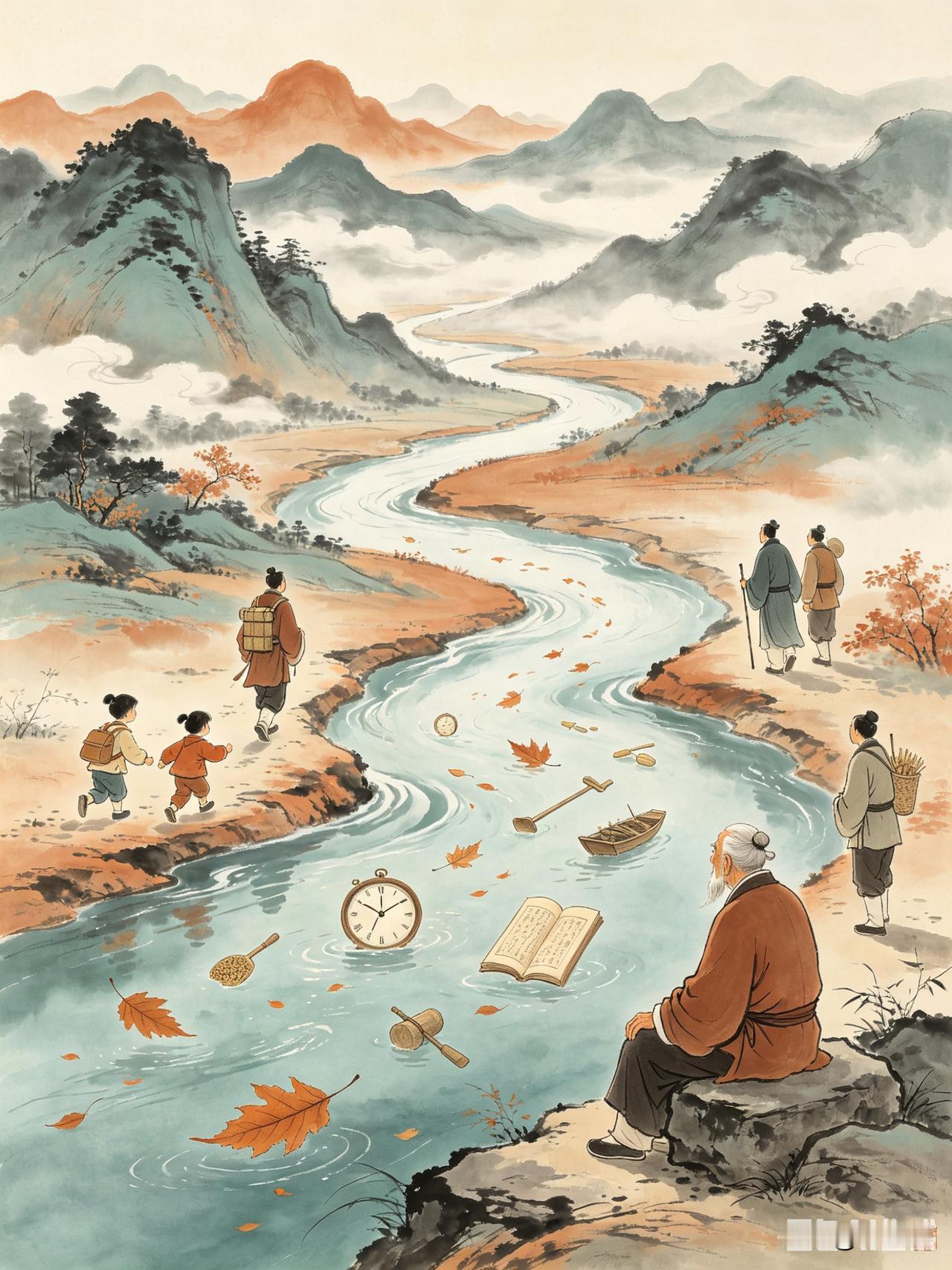 上联：岁月长河
下联：人生远路