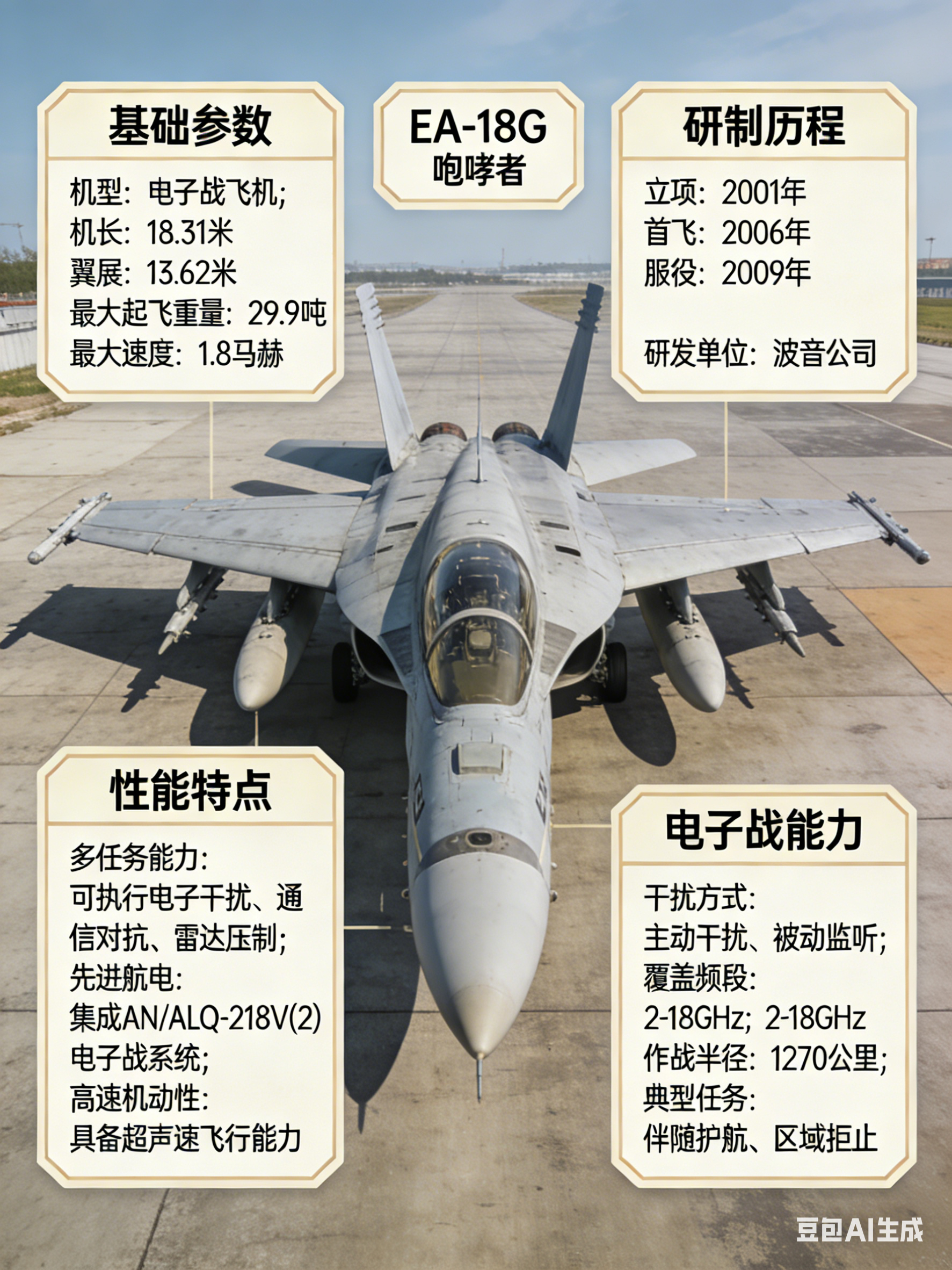 军事ai新视野 EA-18G“咆哮者”电子战飞机［美］机长：18.31米翼展：3