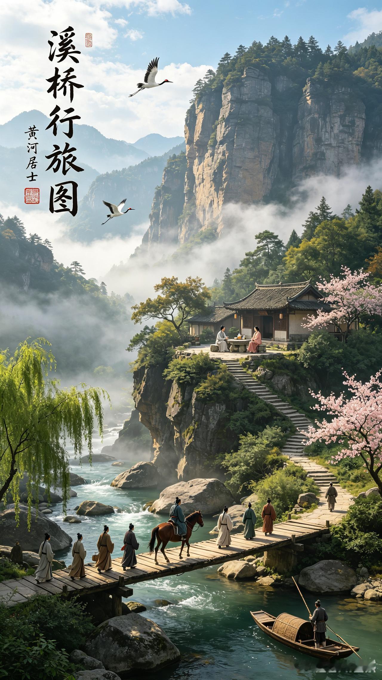 这是明代唐寅古画翻新，反映当时文人也喜欢旅游了