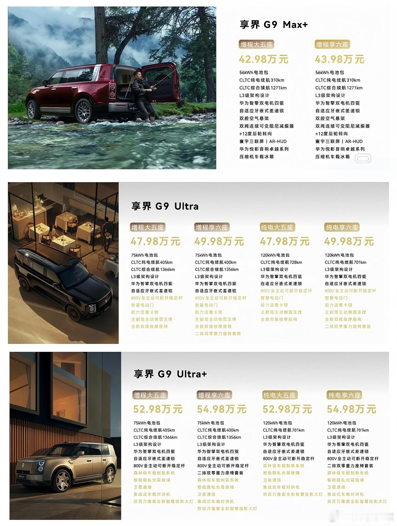 享界G9价格来啦，城市+越野，这个定位还是比较准的。感觉销量不会差，小定好像数据